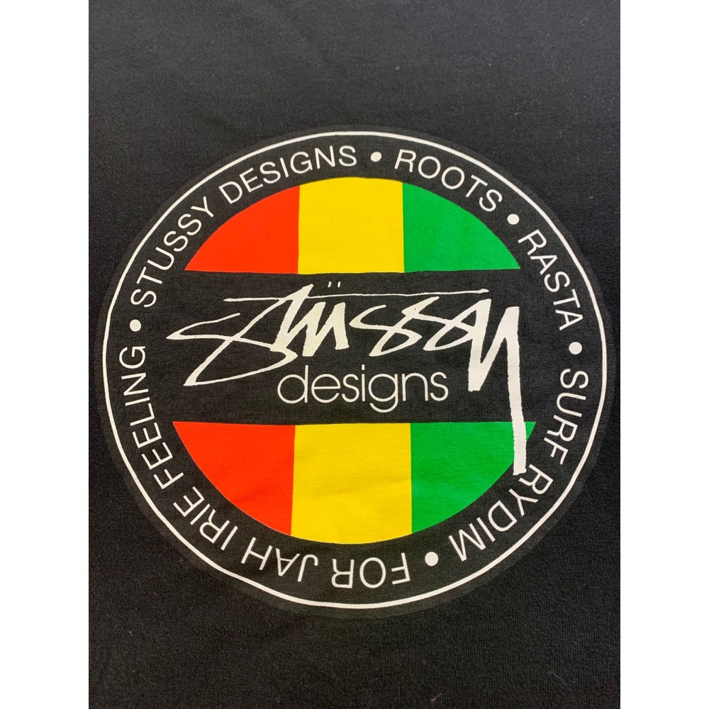 Stussy Designs Roots Rasta Surf Rydim Graphic T-Shirt Black XL Mens